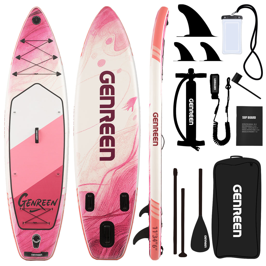 Genreen Inflatable Stand Up Paddle Board with SUP Accessories, 11ft Fishing Paddle Boards for All People of All Skill Levels