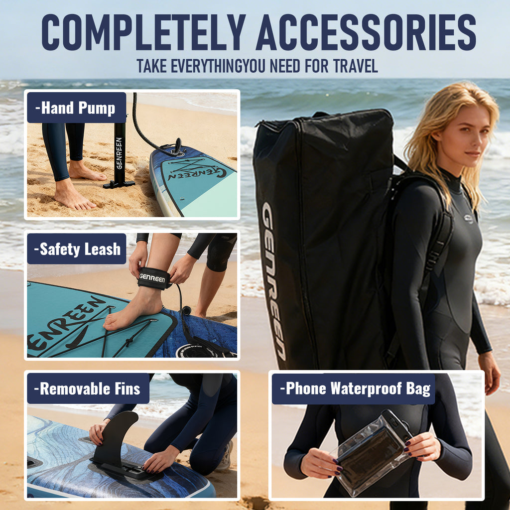Genreen 11ft Inflatable Stand up Paddle Board, All Around Lightweight Fishing SUP for Adults with Premium Accessories