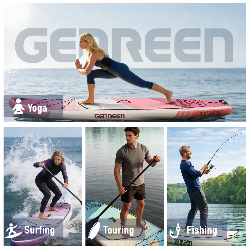 Genreen 11ft Inflatable Stand up Paddle Board, All Around Lightweight Fishing SUP for Adults with Premium Accessories