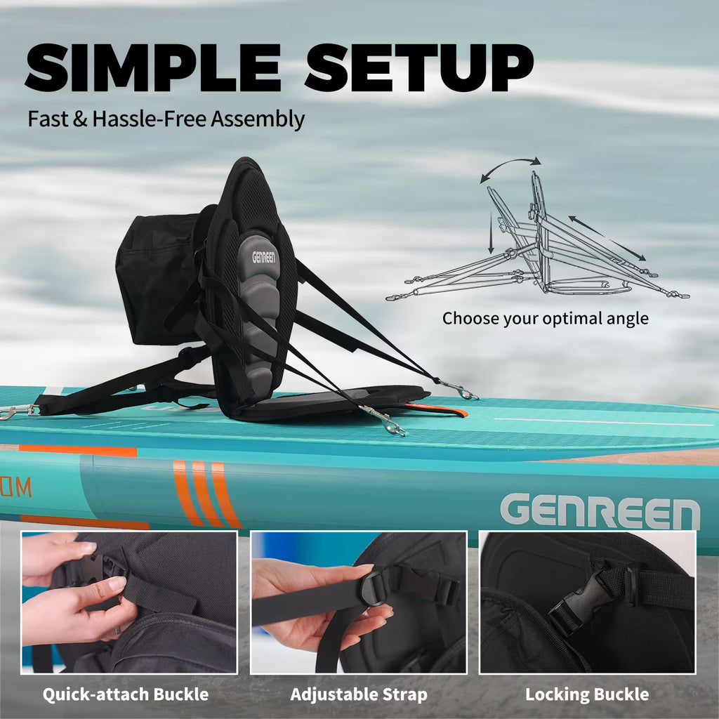 Genreen Sport Deluxe Kayak Seat With Adjustable Straps And Detachable Storage Bag, Universal for Paddle Board, Canoe, Fishing Boat, SUP