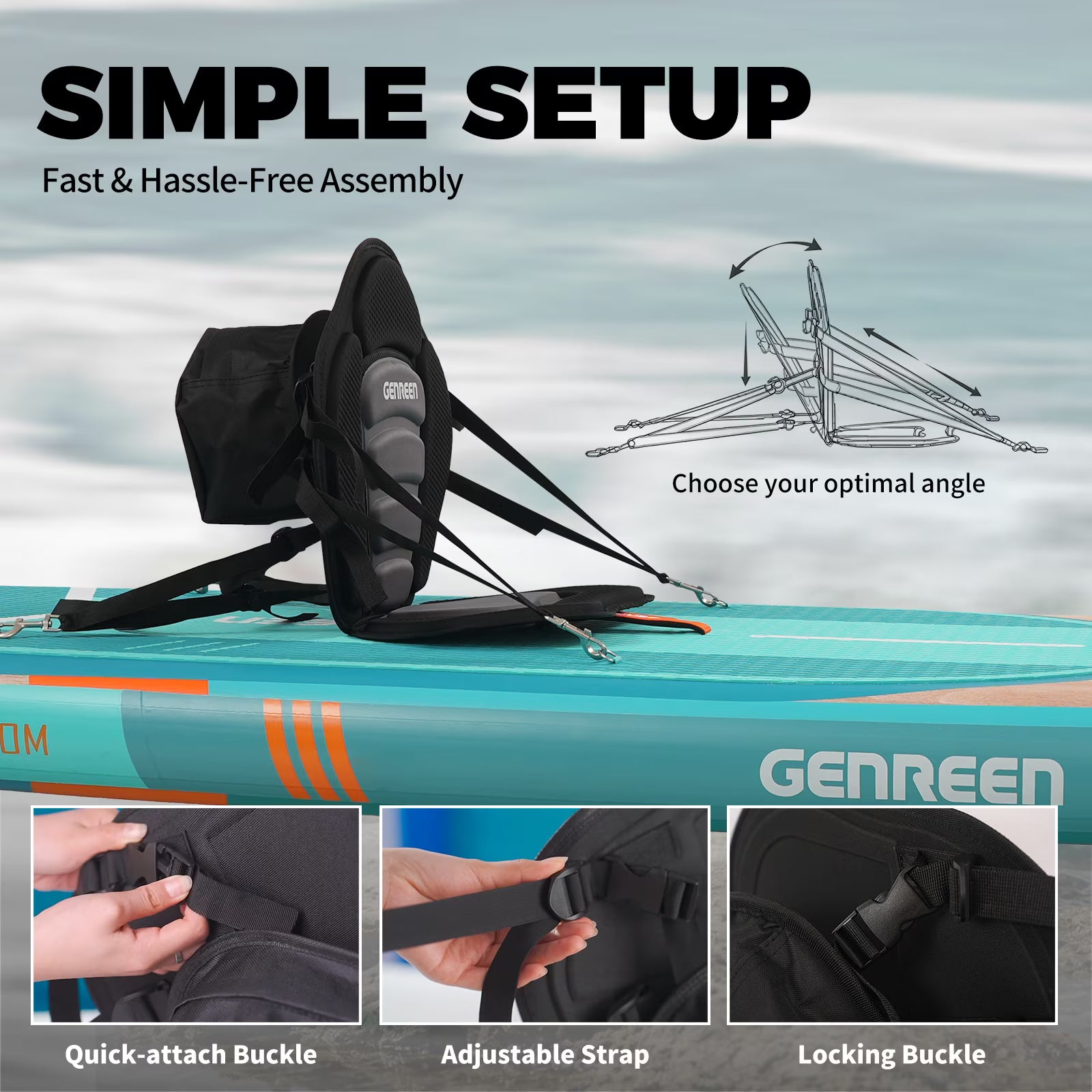 Genreen Sport Deluxe Kayak Seat With Adjustable Straps And Detachable Storage Bag, Universal for Paddle Board, Canoe, Fishing Boat, SUP