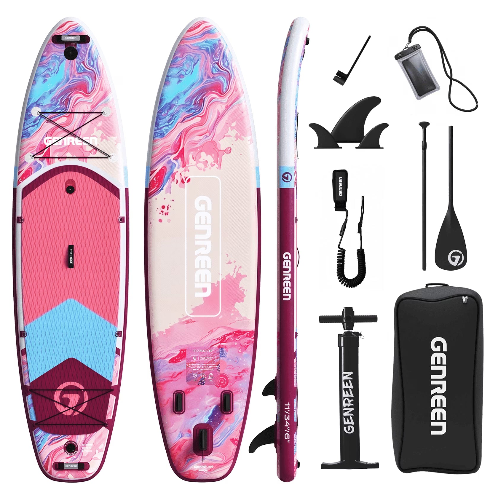 Genreen 11' Premium Inflatable Fishing Paddle Board, Stand up Paddle Board with SUP Accessories for Youth & Adult