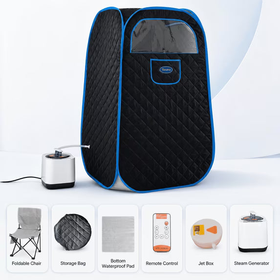 Genreen Sport 1-Person Portable Steam Sauna Tent, 1000W&2.2L Home Spa with Foldable Chair & Remote Control for Relaxation