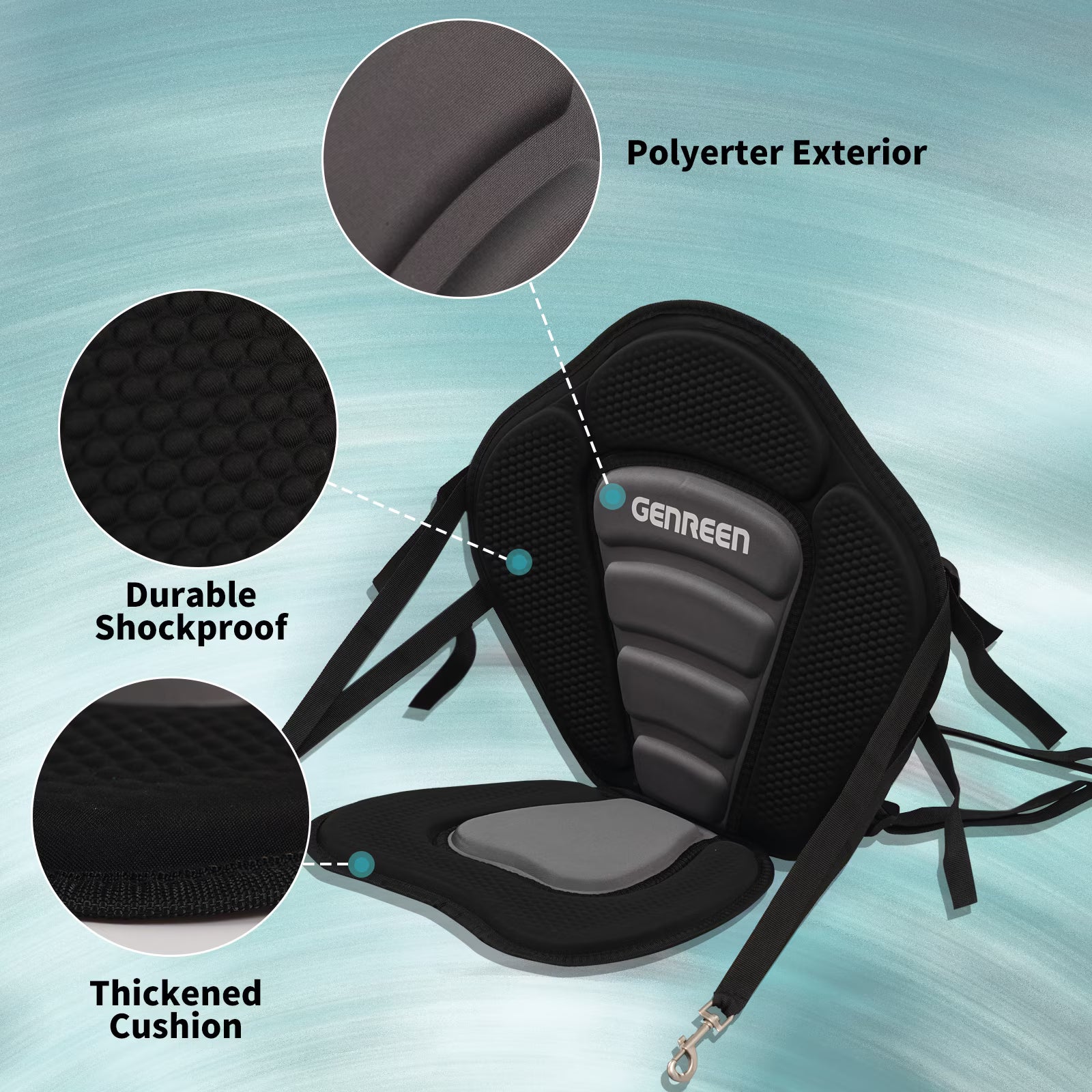Genreen Sport Deluxe Kayak Seat With Adjustable Straps And Detachable Storage Bag, Universal for Paddle Board, Canoe, Fishing Boat, SUP