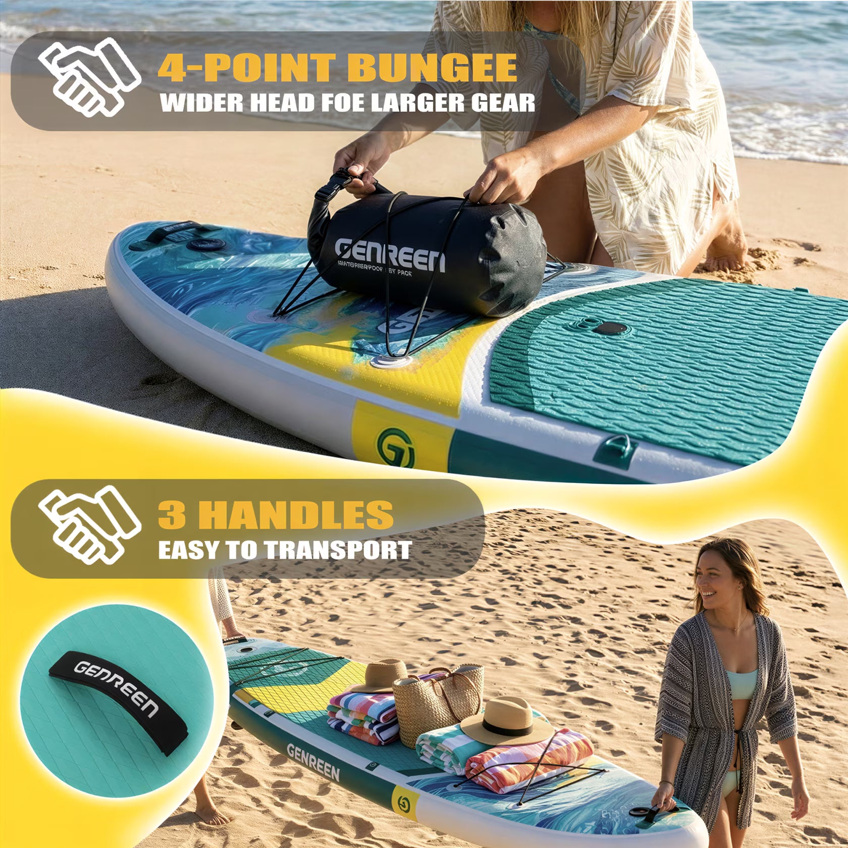 Genreen Inflatable Stand up Paddle Board with SUP Accessories, 11’ Fishing Paddle Boards for Adults & Youth of All Skill Levels