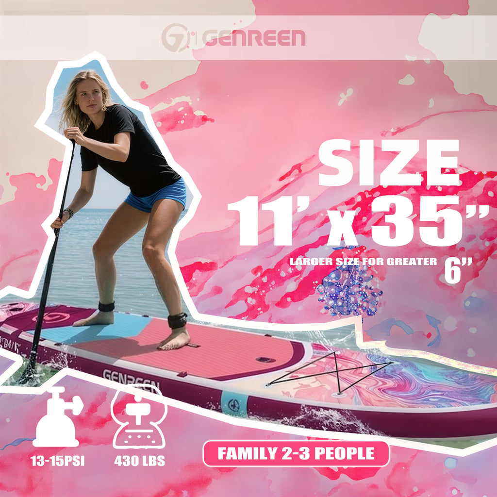 Genreen 11' Premium Inflatable Fishing Paddle Board, Stand up Paddle Board with SUP Accessories for Youth & Adult
