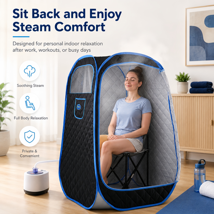 Genreen Sport 1-Person Portable Steam Sauna Tent, 1000W&2.2L Home Spa with Foldable Chair & Remote Control for Relaxation