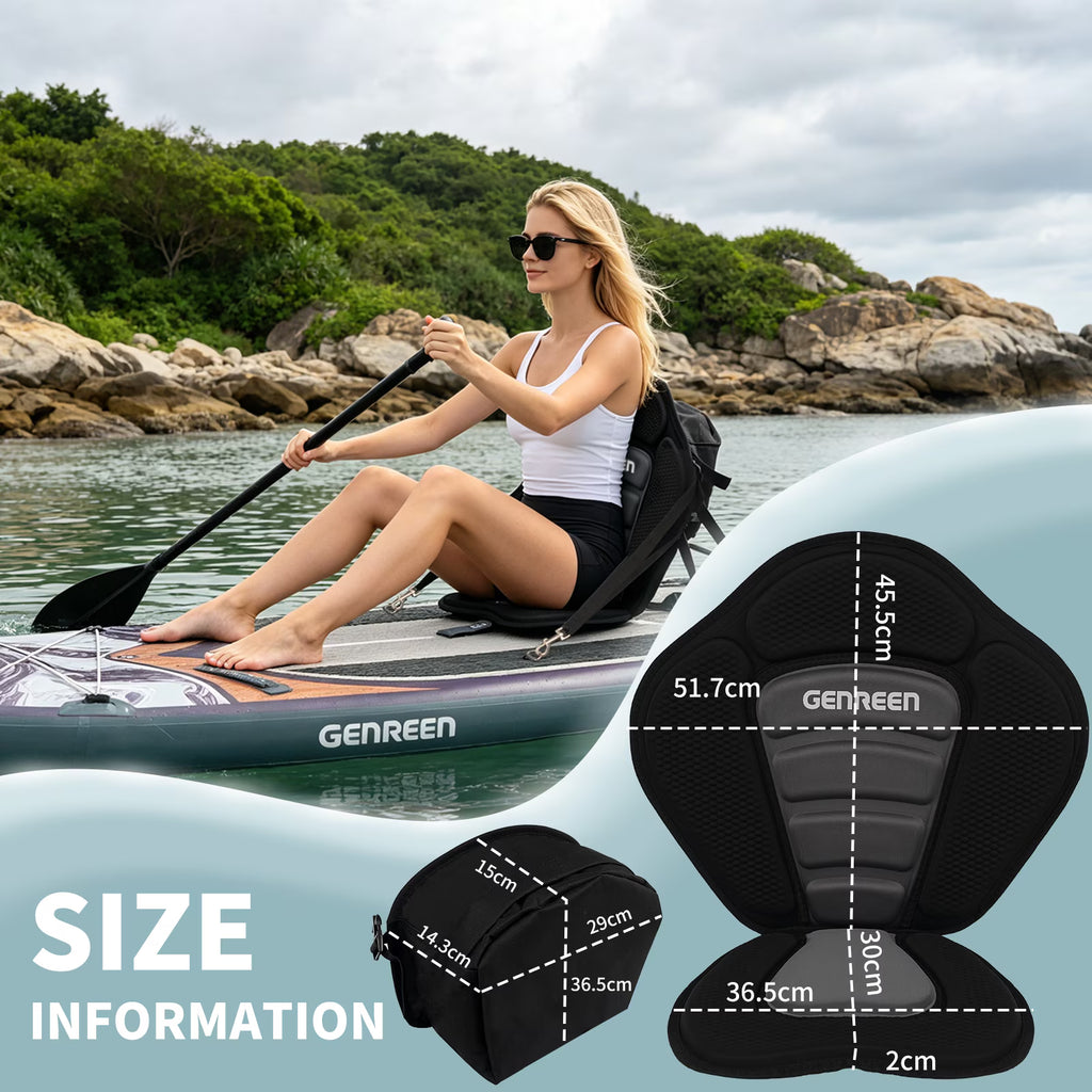 Genreen Sport Deluxe Kayak Seat With Adjustable Straps And Detachable Storage Bag, Universal for Paddle Board, Canoe, Fishing Boat, SUP
