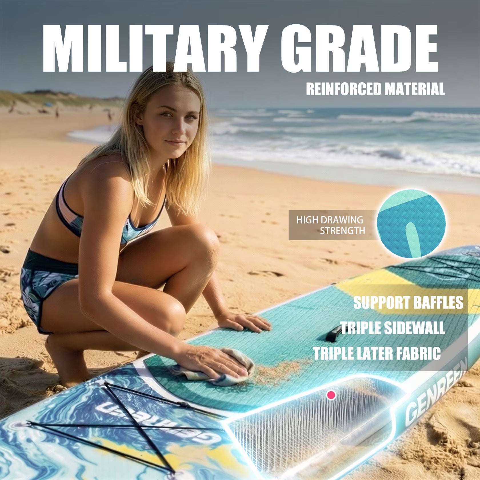 Genreen Inflatable Stand up Paddle Board with SUP Accessories, 11’ Fishing Paddle Boards for Adults & Youth of All Skill Levels